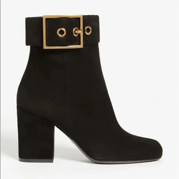 Gucci Kesha Suede Ankle Boots With Gold Buckle